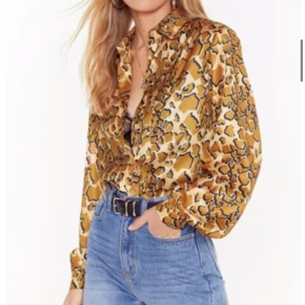 Nasty Gal Satin Giraffe Blouse